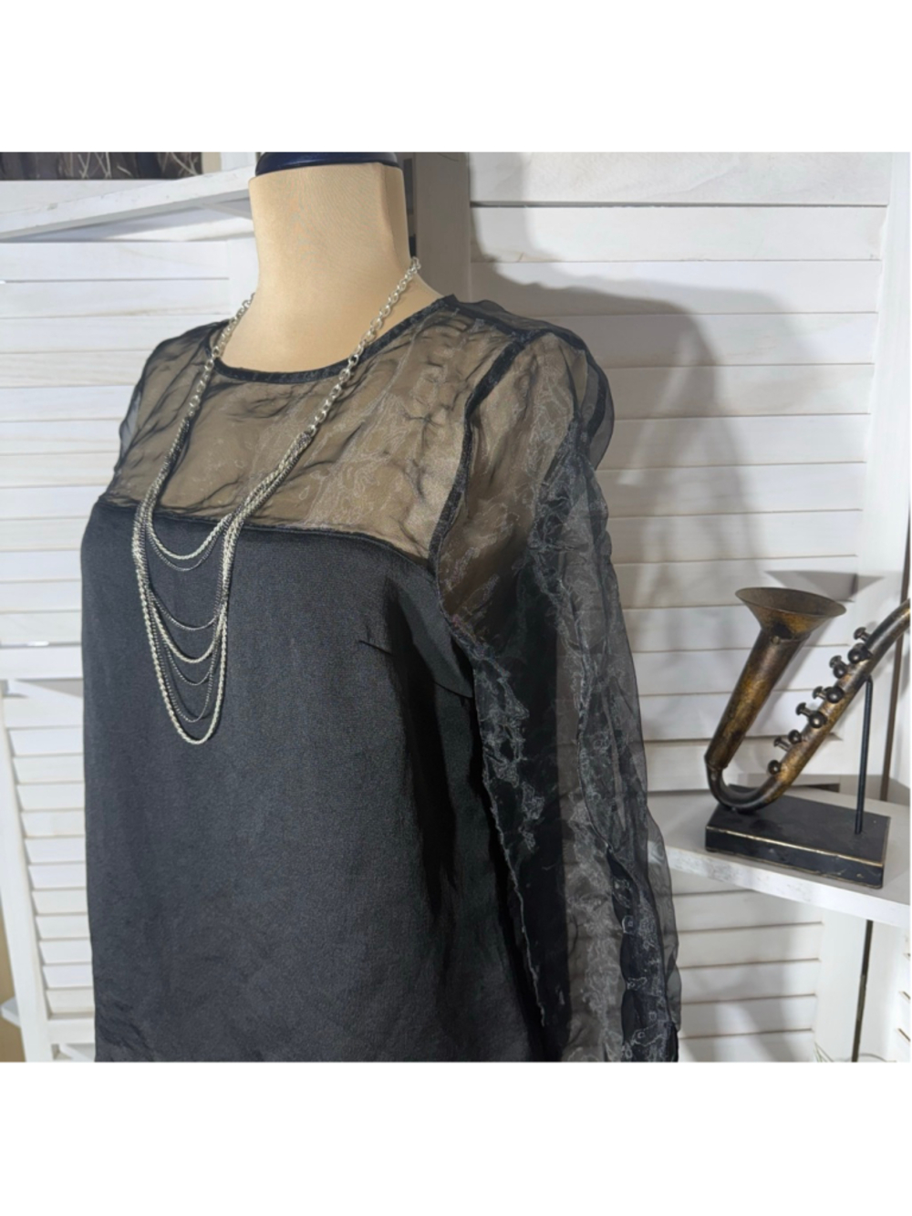 Express Y2K blouse black sheer lace cocktail whimsigoth boho fairy festival sz M - Picture 6 of 9